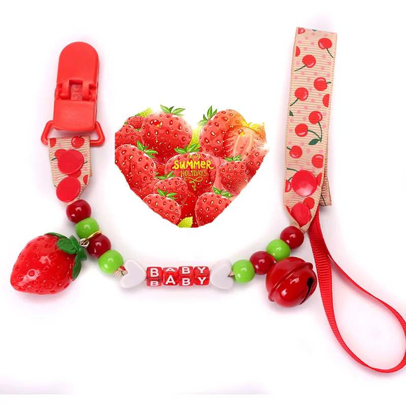 strawberry Детская пустышка, зажим с рисунком, цепь лента, держатель, соска, зажимы, держатель для сосков для младенцев, Детская ниппельная кормушка, 1 шт - Цвет: strawberry