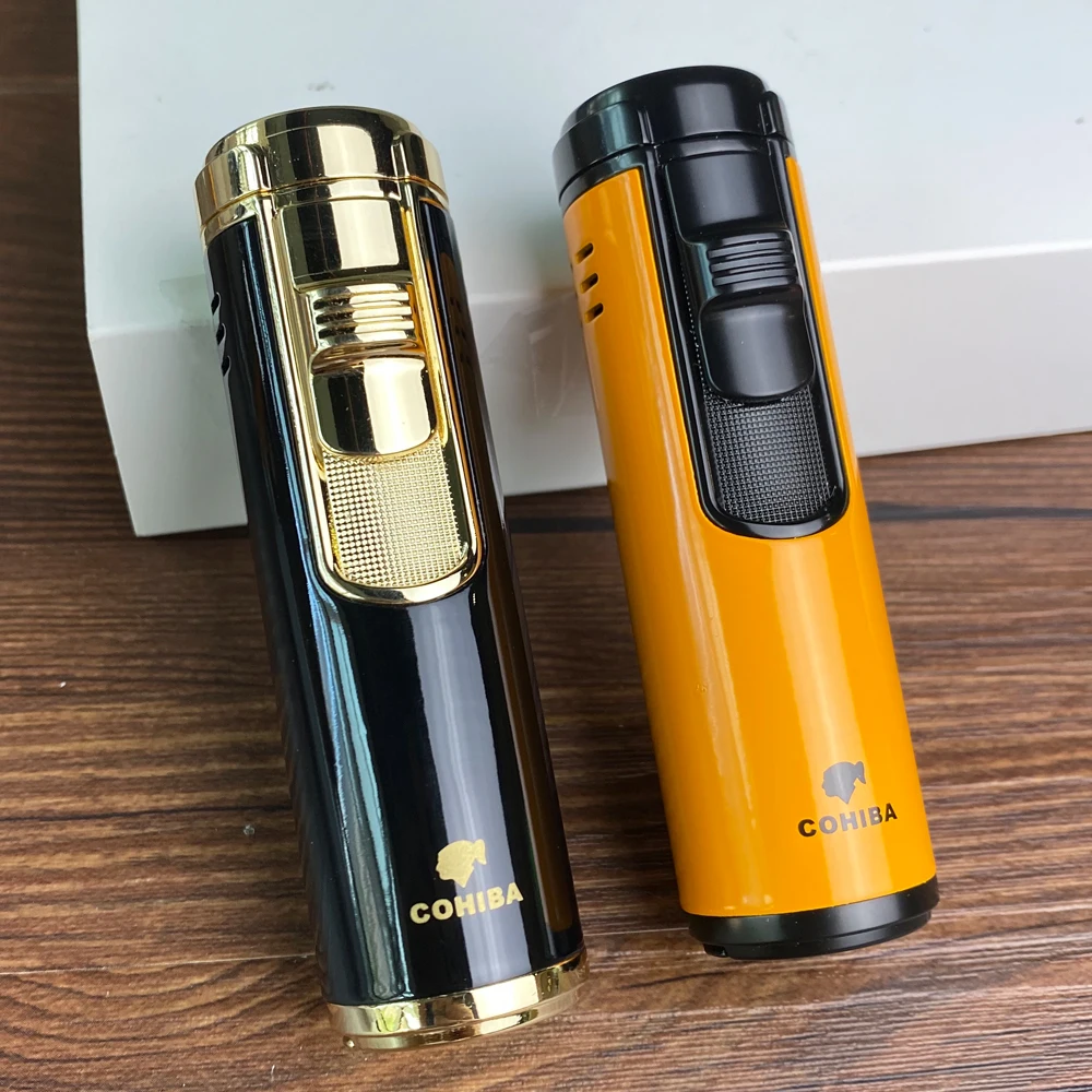 

Cohiba Metal Cigar Cigarette Tobacco Lighter 4 Torch Jet Flame Refillable With Punch Smoking Tool Accessories Portable Gift Box