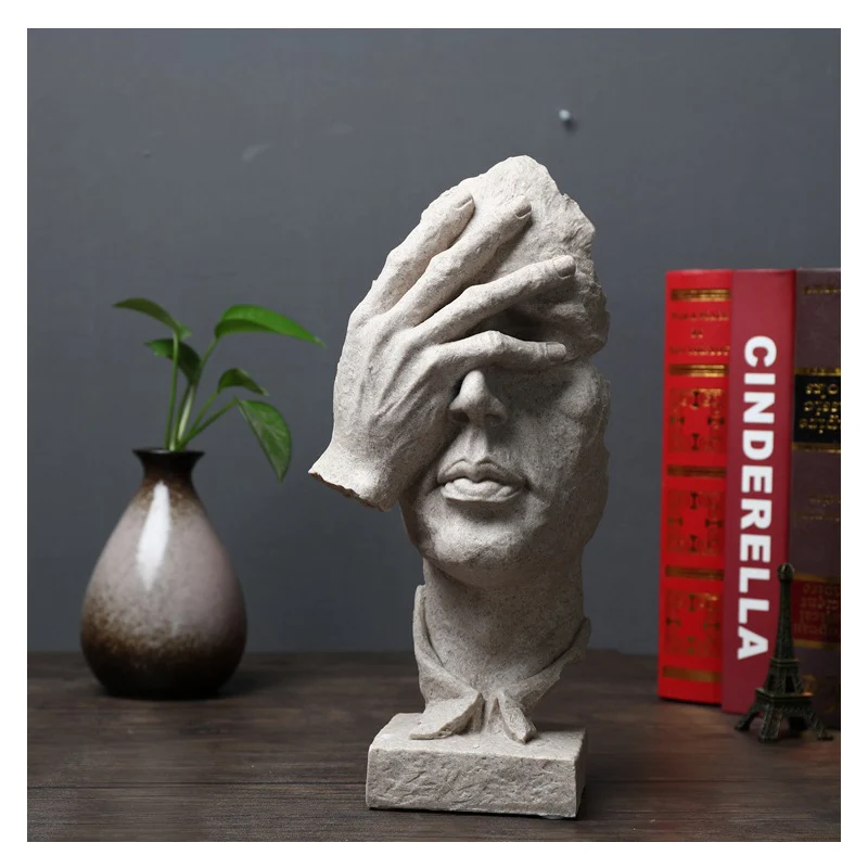 

Thinker Statues Figurine Living Room Art Decor Furnishings Silence Is A Gold-European Sculpture Vintage Resin Crafts Decorations