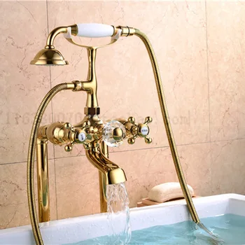 

European Bathtub Faucet Two Functions Shower Hand Shower Gold Cylinder Side Mixing Faucet Shower Modern Minimalist Copper 8025