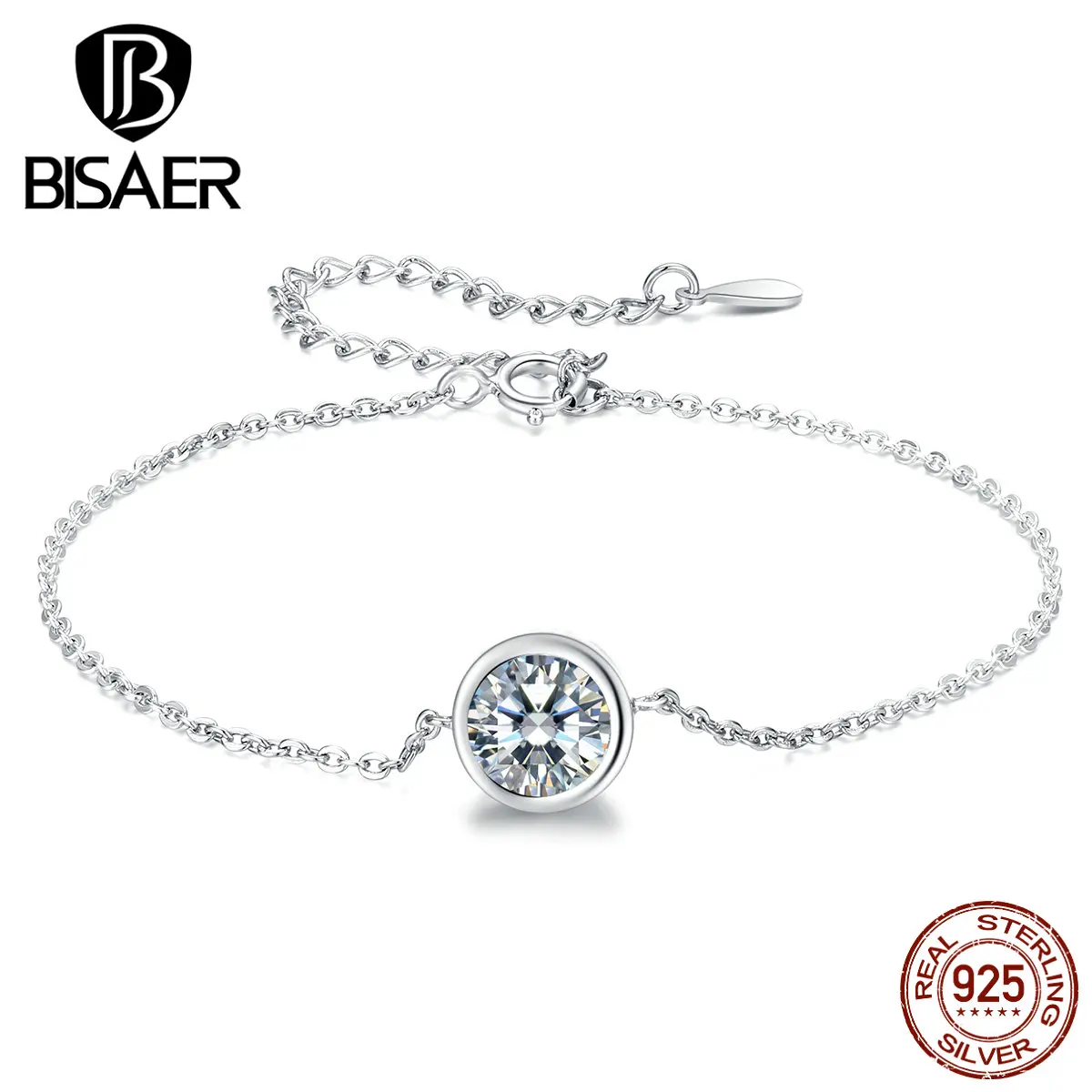 BISAER, серебряные браслеты, 925 пробы, серебряная круглая цепочка, женские браслеты, застежка-лобстер, Стерлинговое серебро, ювелирные изделия ECB157