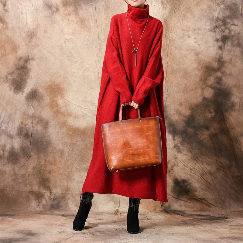 

2019 New Autumn And Winter Sweater Dress Casual Office Lady Knitted Turtleneck Long Sleeve Solid Color Thick Dress