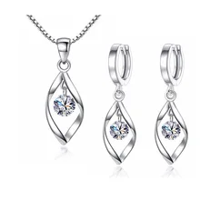 925 пробы серебряные Ювелирные наборы циркония твист капли воды ожерелье+ серьги Bijoux для женщин Рождественский подарок