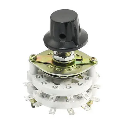 

2P7T 2 Pole 7 Throw Band Channel Rotary Switch Selector White Copper Tone