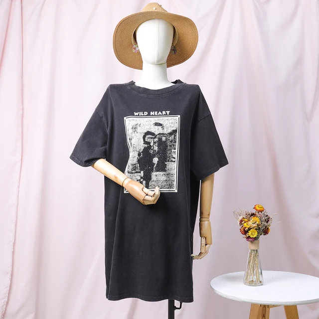 Jastie Retro Leopard Print Long T-Shirt Summer Women Short Sleeve O-Neck Pullover Tops 100% Cotton Tee Dress Oversize Tops Blusa Retro Black