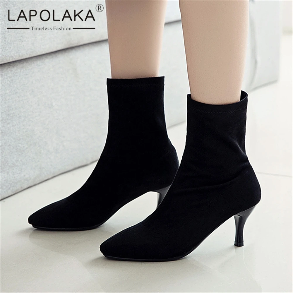 

Lapolaka Large Size 32-43 Square Toe 2019 Hot Sale Stretch Boots Woman Shoes Strange Style Slip On Fashion Shoes Woman Boots