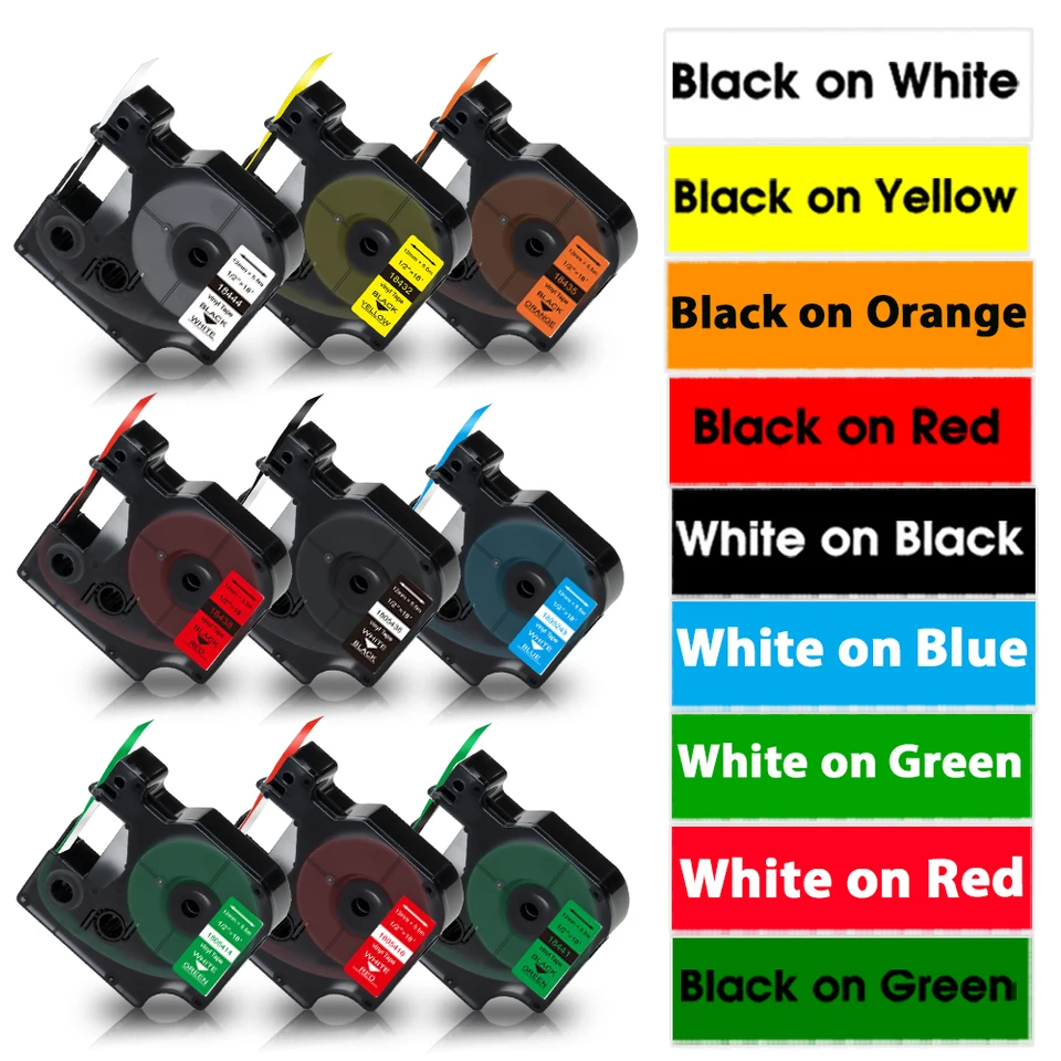 10x Schwarz auf Orange Vinyl für Dymo Rhino 3000 4200 18435 1/2 Etikette Band e 10x Schwarz auf Orange Vinyl für Dymo Rhino 3000 4200 18435 1/2 Etikette Band e
