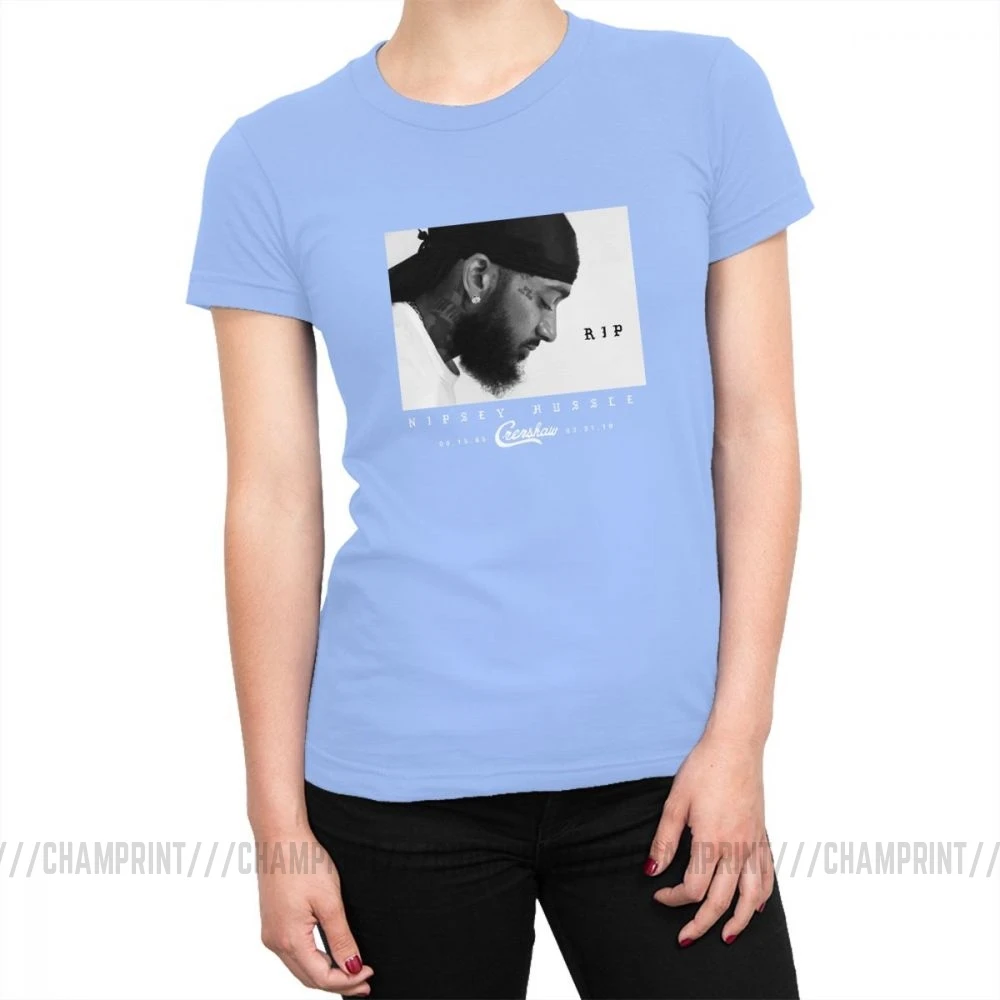 RIP Nipsey Hussle футболки женские Гранж рок хип хоп Уличная футболка Tumblr Чистый хлопок Топ забавная одежда женская с принтом - Цвет: Небесно-голубой