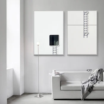 

DDHH Big Size Landscape White Walls and Stairs Canvas Painting Wall Art Living Room Art Poster Decoration Picture No Frame