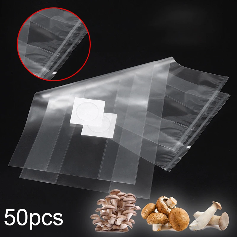 

50* Transparent Mushroom Spawn Grow Bag High Temp Resistance Breathable For Mushrooms Fungus Cereals High Quality