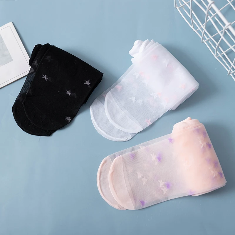 Summer thin five-pointed star core-spun silk pantyhose girls summer transparent micro-flash mosquito socks student dancing socks