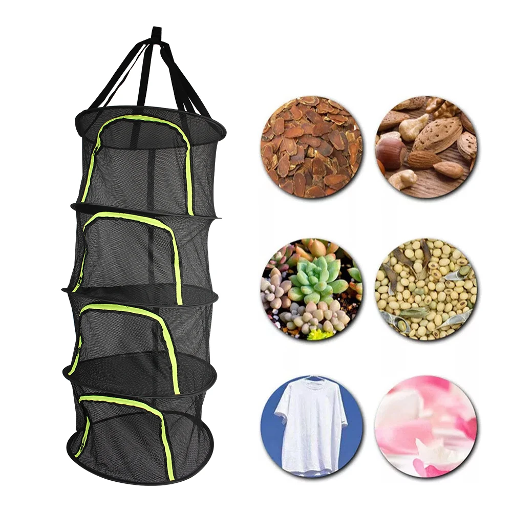 Dryer Bag Mesh Herbs Drying Net For Plants Flowers Beans Hanging Basket Organizer 4 Layers Folding Dry Rack 5