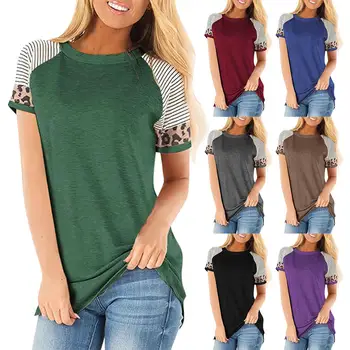 

Summer Casual T-shirts Women T shirt Leopard Stripes Print O Neck Shirt Short Sleeve Tshirt Women Top Plus Size Loose T-shirt