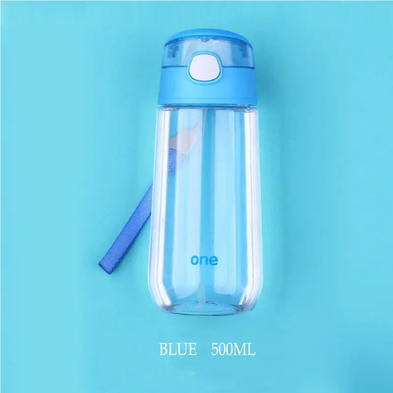 500 мл Детская Спортивная школьная бутылка для сока с соломенной водой - Цвет: Синий
