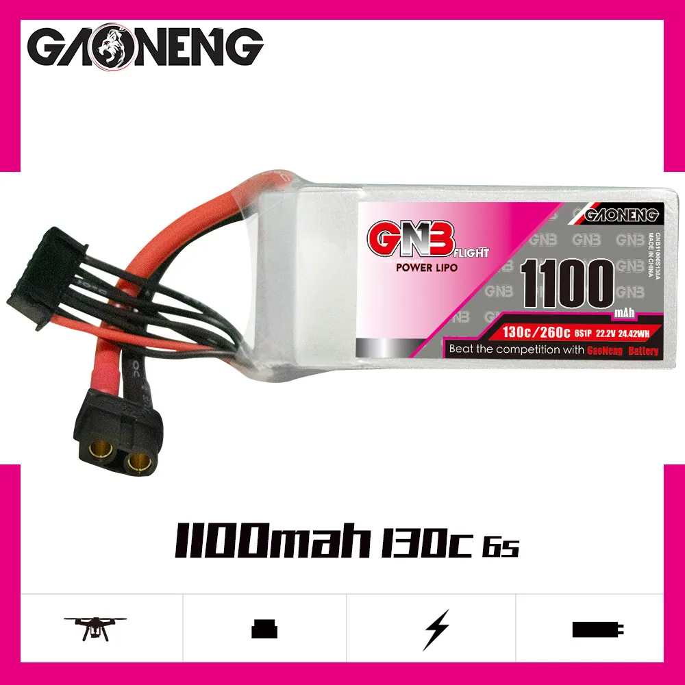 Gaoneng GNB 1100mAh 6S 22.2V 130C/260C Fast Charge Lipo Battery XT60 Plug For FPV Racing Drone Quadcopter Helicopter Parts | Игрушки и