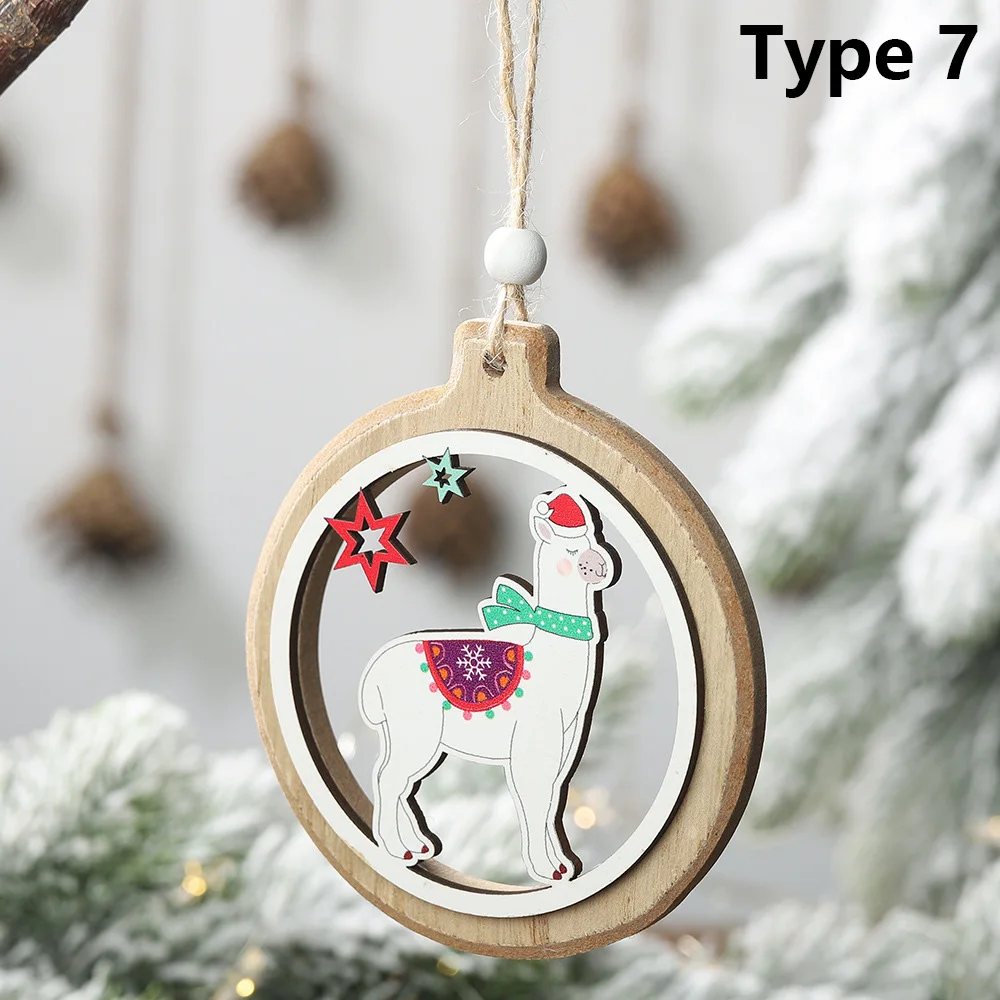 Креативное украшение для дома Рождественская елка полый деревянный подвесной кулон лама Альпака рождественские украшения Висячие украшения - Цвет: 7