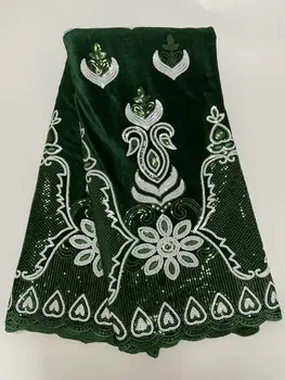 

Green Nigeria Velvet fabric 2020 high quality lace Luxury Embroidered African Velvet lace fabric with Stones for Party