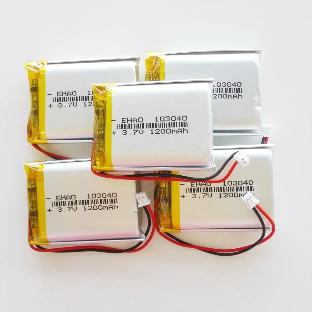 3.7V 1200mAh Lithium Polymer LiPo Rechargeable Battery 103040 JST