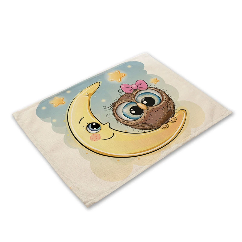 ML0007-12 1 шт., Kawaii, с рисунком совы, кухонный коврик, хлопок, лен, обеденный стол, коврики, подставка, коврик для чаши, 42*32 см, домашний декор ML0007 - Цвет: ML0007-12