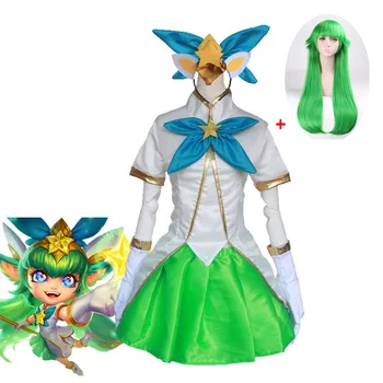

Hot！LOL Star Guardian Cosplay Costume Anime Lulu Costume Magic Girl Costume Witch Fae Costume Green Wig with Ears Full Set