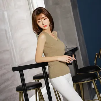 

V-neck Vest Women's Summer Camisole Outer Wear Slim Fit Slimming Korean-style Simple Viscose Sleeveless Shirt Versatile Knit Bas