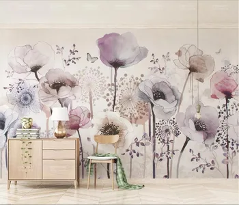 

CJSIR Custom Photo Wallpaper Mural Watercolor Hand-painted Style Lilac Floral Beautiful TV Background Wall Papel De Parede