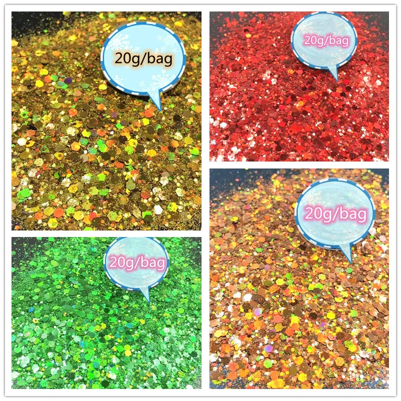 20g/bag Laser Hexagon Holographic Chunky Glitter Nail Tips Glitter Powder Mermaid Flakes Sparkly Resin Crystal mud nail powder nail flakes nail glitter nail decoration nail decorations