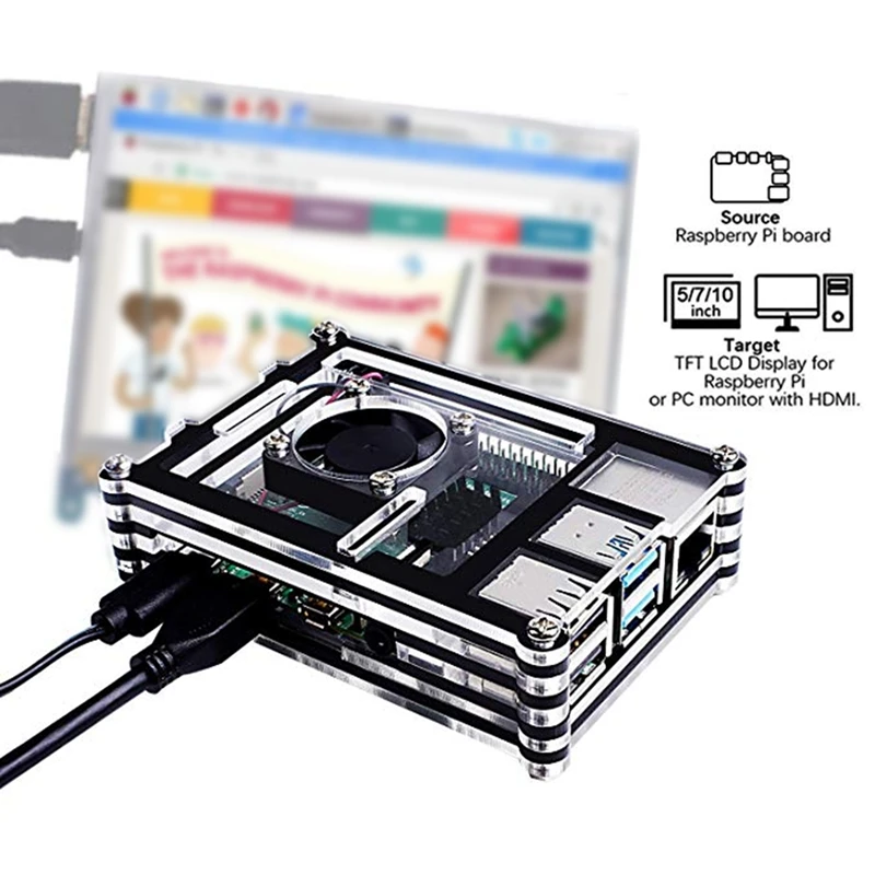 Для Raspberry Pi 4B акриловый чехол, радиатор, охлаждающий вентилятор адаптер Pi 4 B комплект аксессуаров