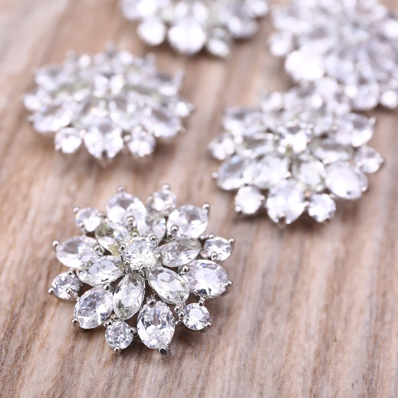 

5Pcs 21mm Petals Flower Rhinestone Buttons with Metal Loop Crystal Alloy Embellishment for DIY Jewelry Wedding Accessory