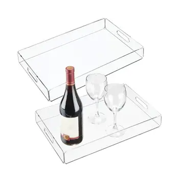 

Acrylic Tea And Coffee Tray Table Breakfast Wine Cup Storage Plate Clear Acrylic Serving Tray With Handles