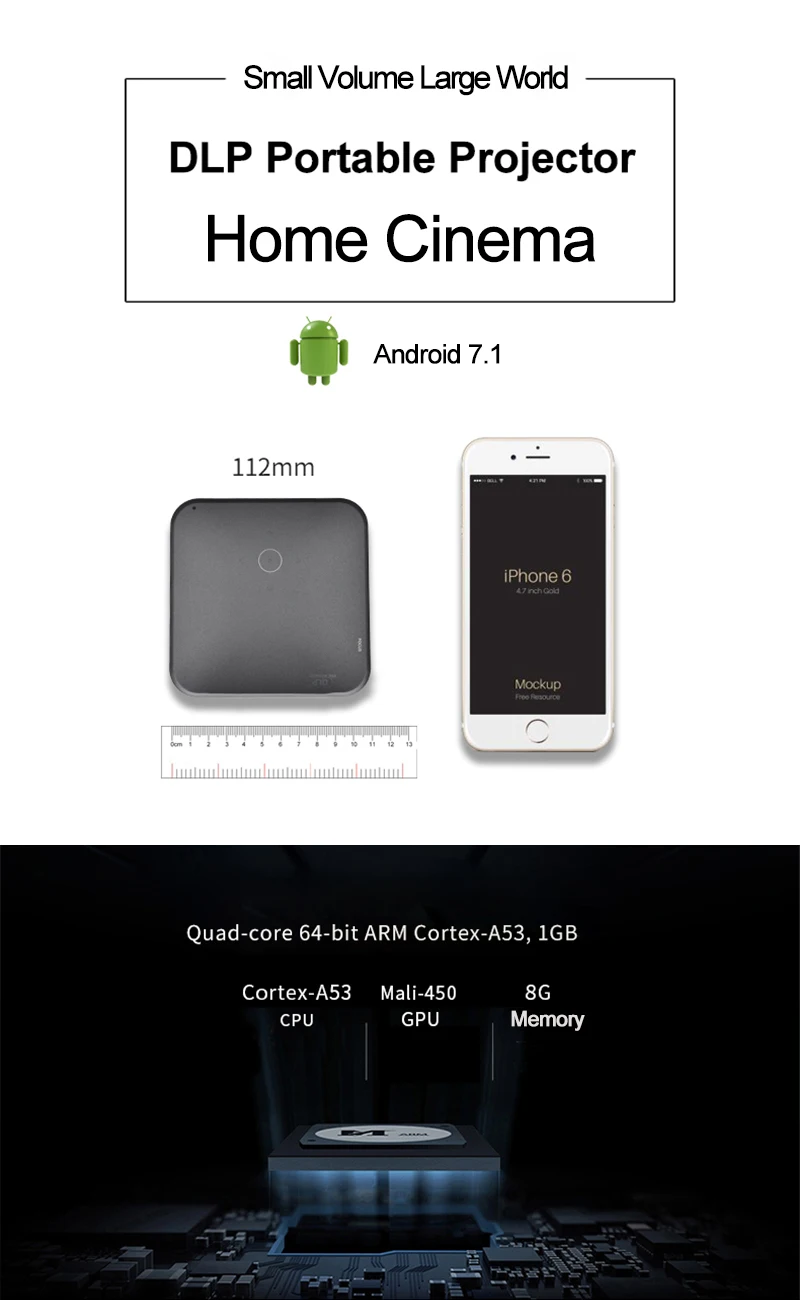 Aumiro умный мини-проектор S200 Android 7,1 карманный светодиодный проектор портативный 3D DLP проектор 4 K/1080 P домашний кинотеатр видео проектор