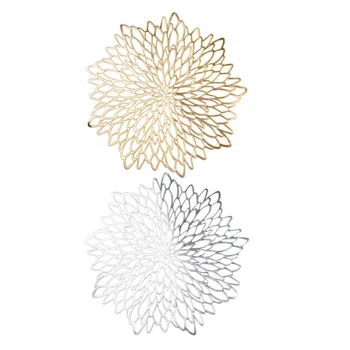 

12PCS PVC Placemat For Dining Table Hollow Pad Coaster Pads Table Bowl Mats - 6pcs Silver & 6PCS Gold