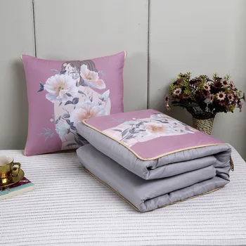 

2 In 1 Cotton Cartoon Foldable Patchwork Quilt Blanket Printed Square Home Office Car Throw Pillow Back Cushion