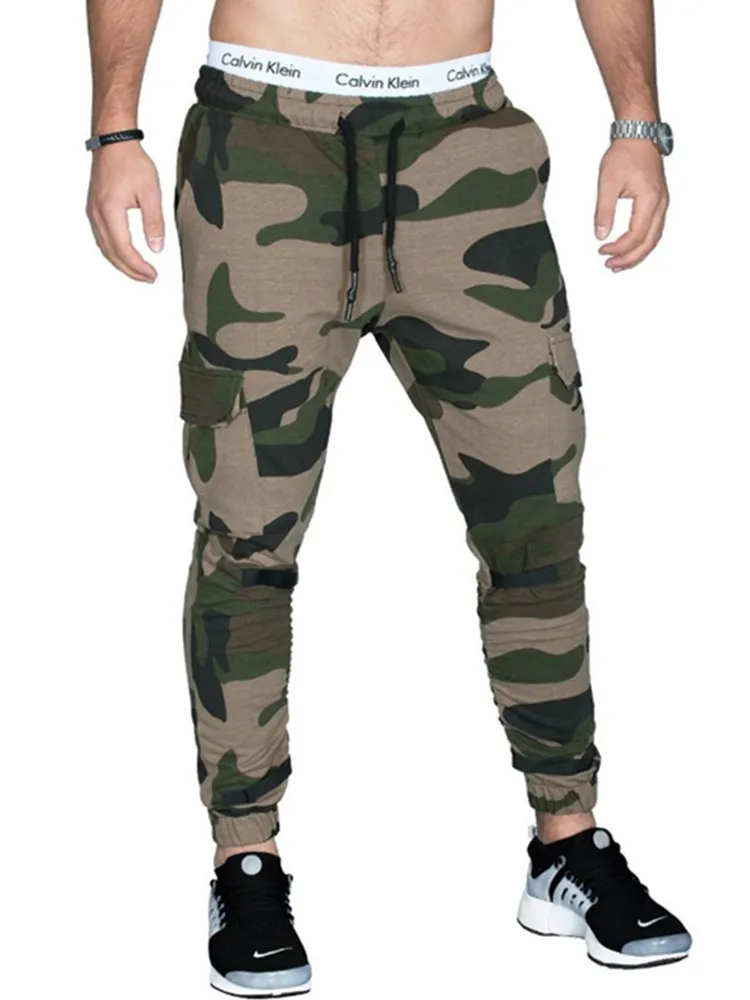 Тонкие летние мужские камуфляжные повседневные штаны Лоскутные Спортивные брюки мужские брюки карго мульти-карман Спортивная одежда Мужские штаны для бега - Цвет: Green camouflage