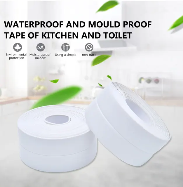 3.2 Meters Bathroom Shower Sink Bath Sealing Strip Tape White PVC Self-Adhesive Waterproof Wall sticker for Bathroom Kitchen 2