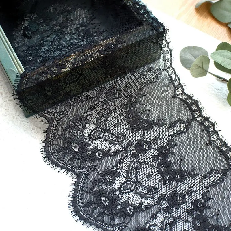 6 Meters Soft Knitted light grey +black Eyelash Lace Fabrics 100% Nylon  Underwear Lace Black And White Trims 35CM Wid*300CM