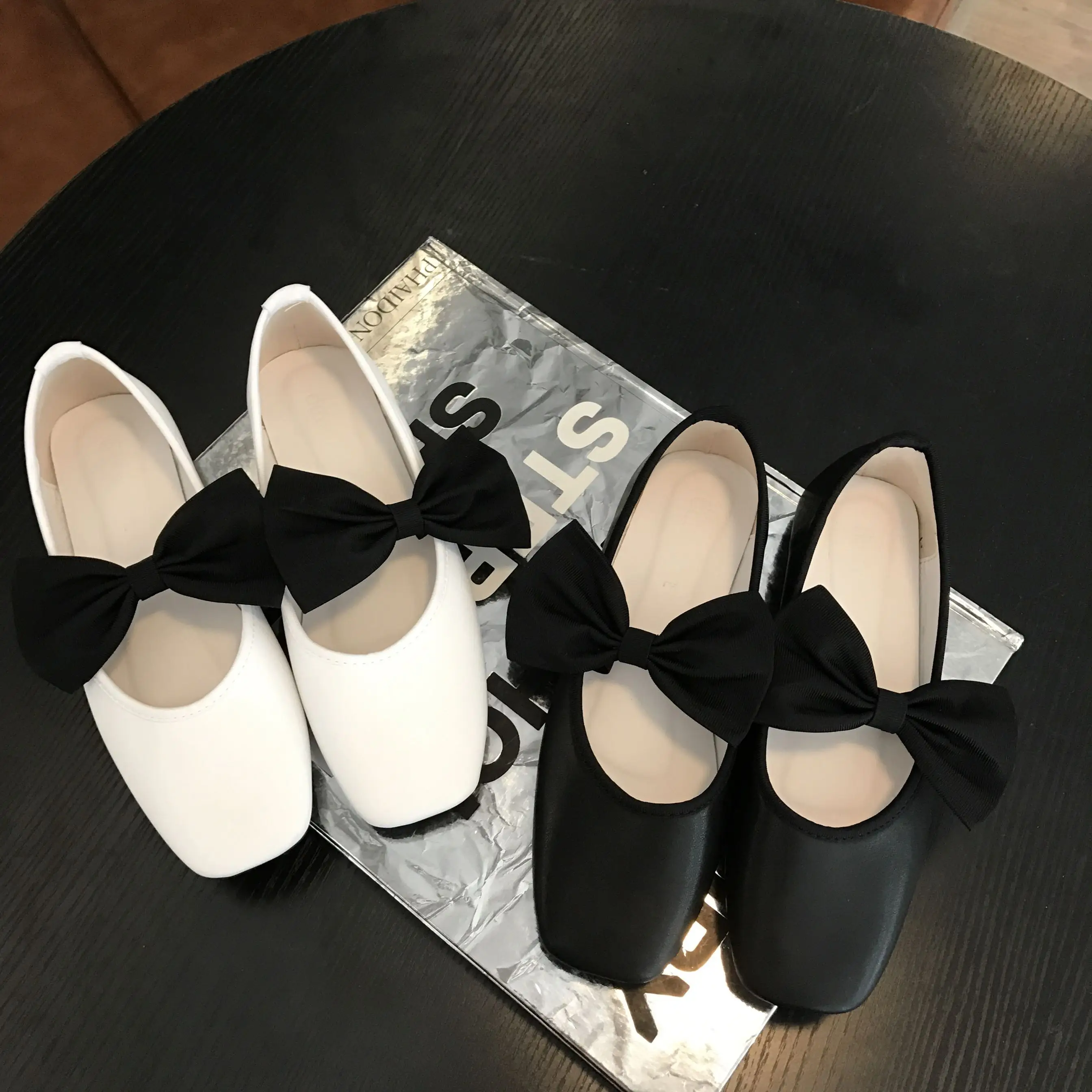 MONMOIRA Vintage Bowtie Ballet Flats Square Toe Women Elegant Soft Sole Slip on Flat Shoes Woman SWA0433 | Обувь