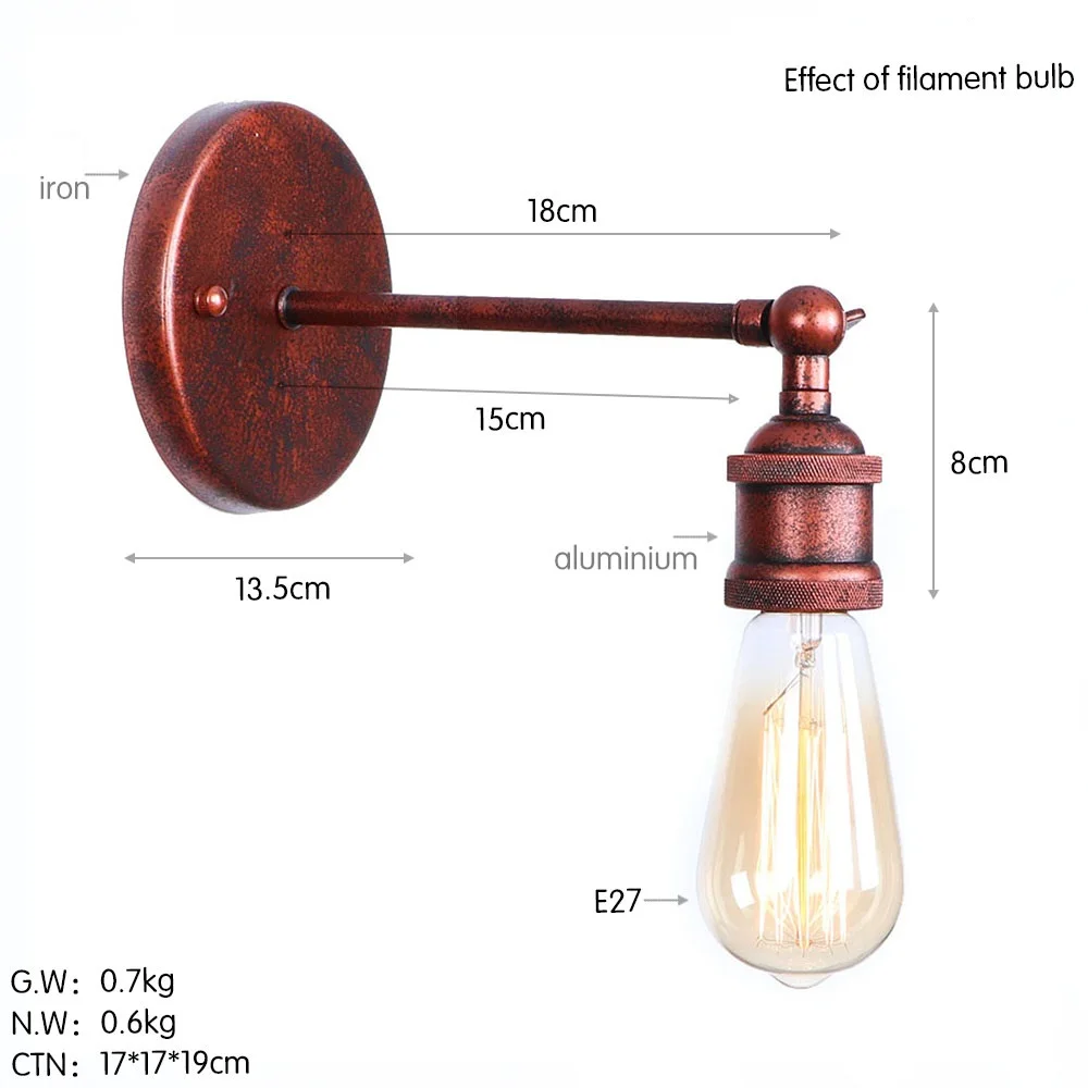 Промышленные винтажные бра, настенные светильники Лофт железа отрегулировать E27 Edison светодиодный настенный светильник прикроватный домашний декор освещение в помещении бронза - Цвет абажура: C