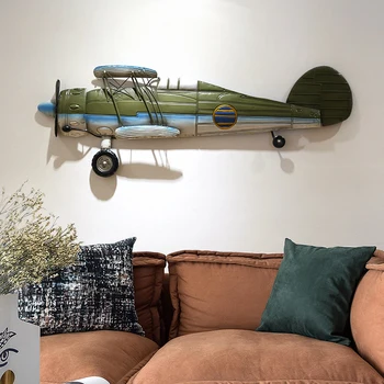 

Aircraft Shape Wall Hanging Crafts Home Wall Sticker Mural Ornament Wrought Iron Modern Wall Decoration Pendant Coffee Shop Bar