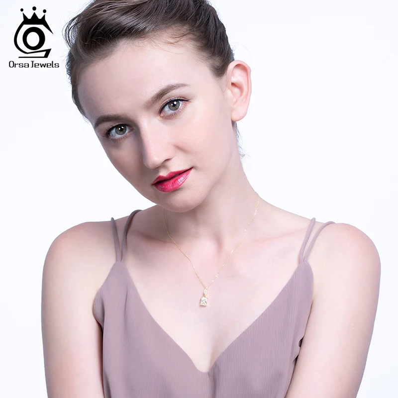 ORSA JEWELS Настоящее 925 AAAA циркониевое ожерелье с подвеской из стерлингового серебра, скользящая подвеска, простое короткое ожерелье, подлинное ювелирное изделие SN182