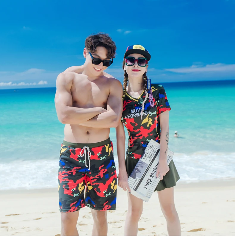 

New Women Bikini Men Board Shorts Couple Swimsuit Swimming Trunks Boxer Sweat Beach swimwear Surfing Board short Fitness Plus