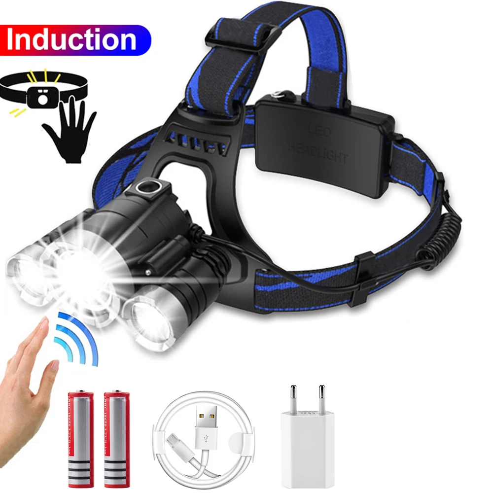 3200LM мощный сенсорный налобный фонарь перезаряжаемый датчик движения тела головной светильник водонепроницаемый светодиодный налобный светильник USB головной Передний фонарь 18650 - Испускаемый цвет: Package C