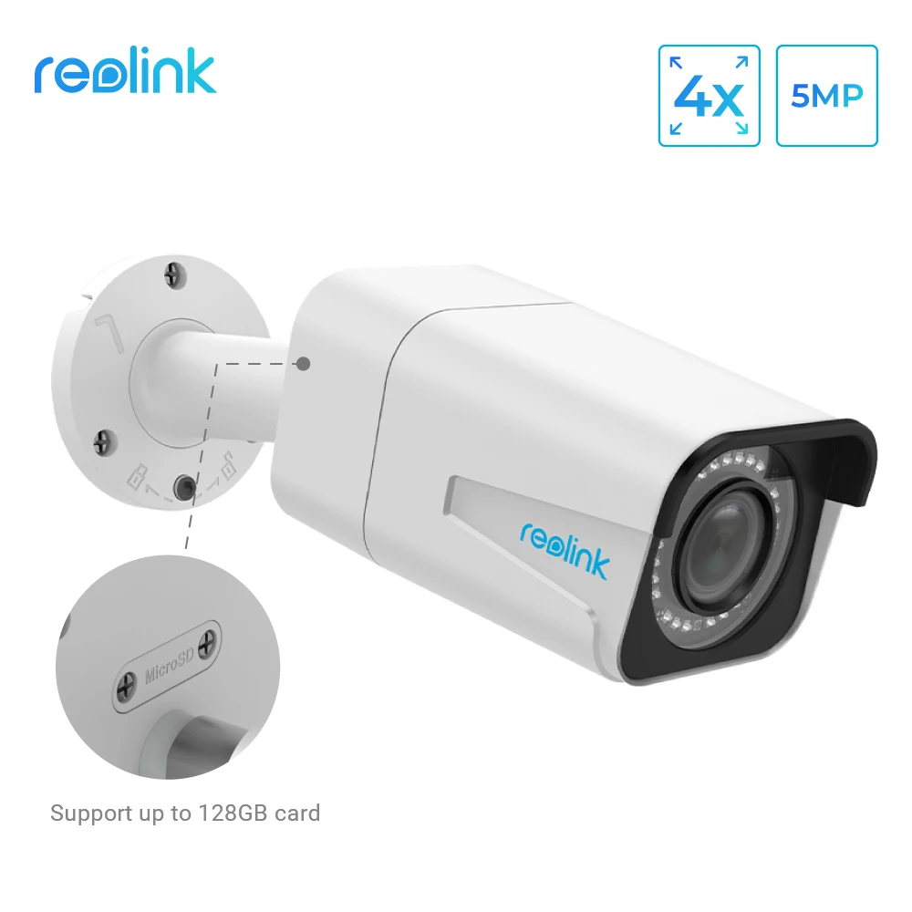 US $80.99 Reolink PoE IP Camera outdoor 5MP 4x Optical Zoom SD card slot Audio IP66 Waterproof Bullet video surveillance RLC511