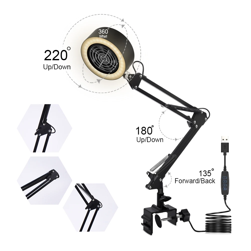 NEWACALOX Adjustable Welding Exhaust Smoking Apparatus with USB 3 Colors LED Light Smoking Device Air Filter Fan for Soldering