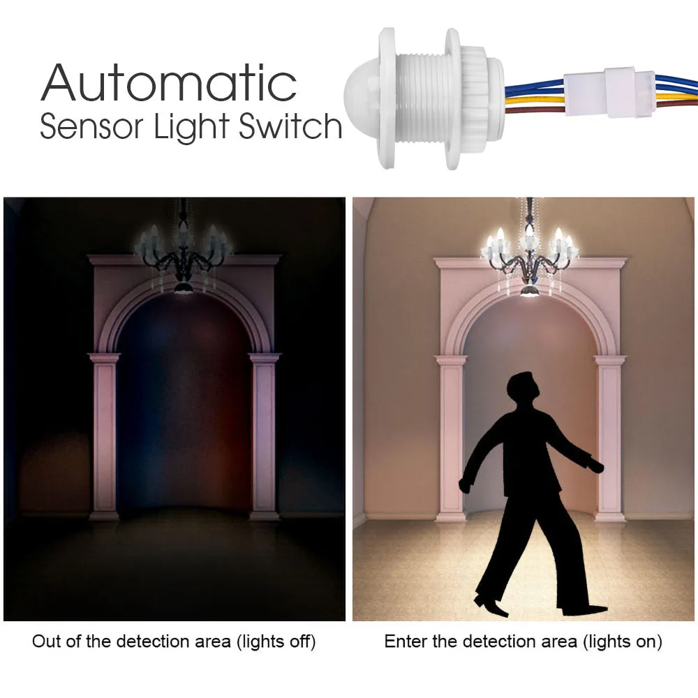 Home Indoor Outdoor LED PIR Infrared Light Motion Sensor Adjustable Time Delay Switch Auto Sensor Light Switch