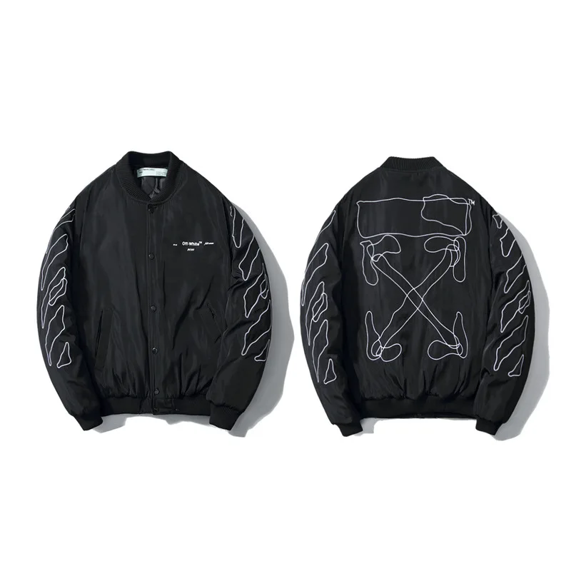 

Europe And America 19ss off White Exclusive Classic Sketch 3D Embroidered Irregular Arrowhead Thick Cotton-padded Jacket Coat