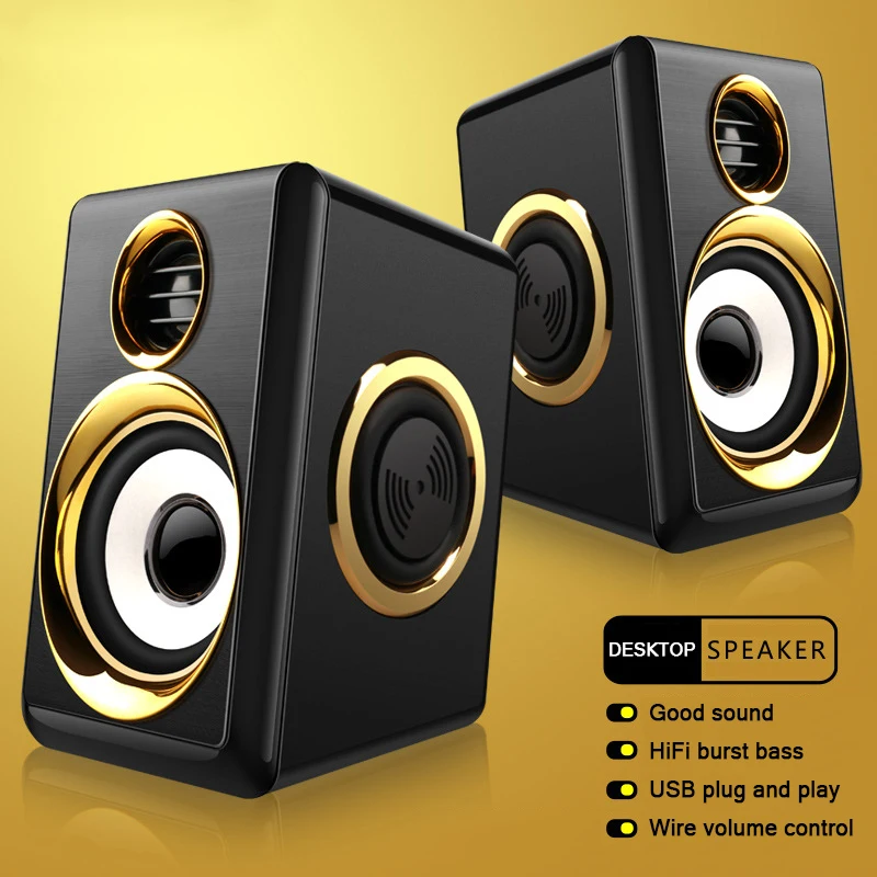 Beste 1 paar USB + AUX Bedrade Computer Speakers Bass Versterking 4 Diafragma voor Laptop Desktop Telefoon 8W High Power luidspreker