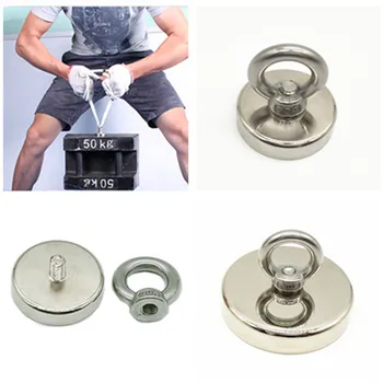 

Strong Powerful Round Hook Salvage Neodymium Magnet Sea Fishing Equipment Holder Pulling Mounting Pot with ring 68/160/225 KG