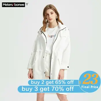 

Me&city New Women high quality Hooded outerwear Lady Solid color Coat fashion trend Elegant Windbreaker