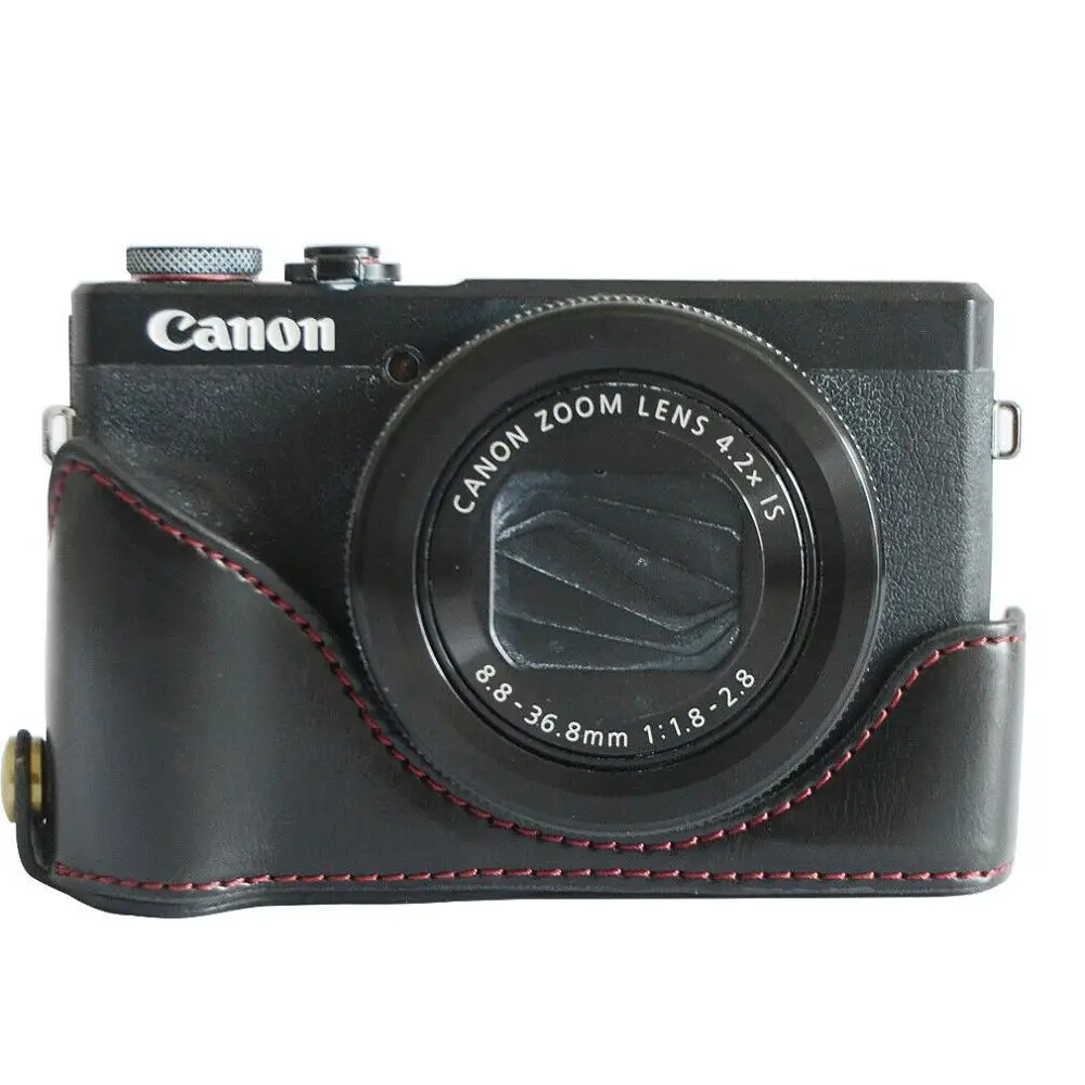Ретро PU кожаный чехол для камеры, жесткий чехол для Canon Powershot G7 X G7X Mark II III(G7XII xxiii) mark2 mark3 G7X2 G7X3 - Цвет: black half case